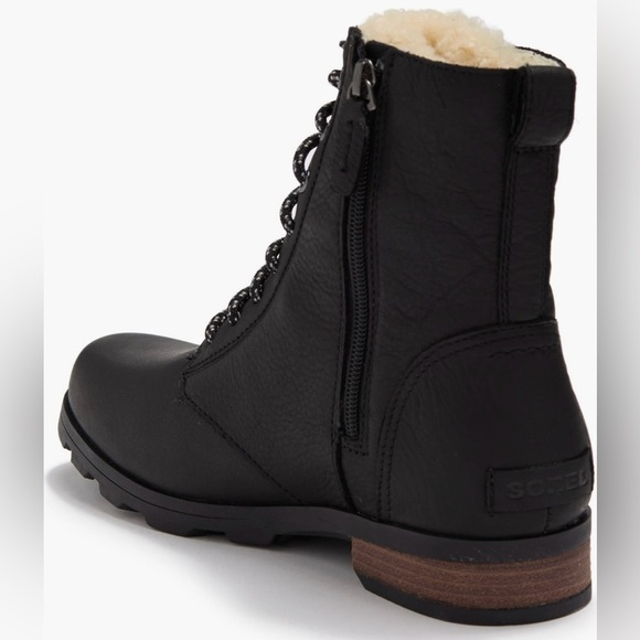 NIB SOREL Emilie Short Lace Cozy Sherpa Waterproof Moto Combat Boots 8.5 - Picture 3 of 8